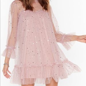 Nasty Gal star&wide mesh mini dress PINK-S-NWT